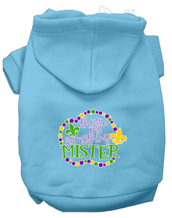 Throw me Something Screen Print Mardi Gras Dog Hoodie Baby Blue XL